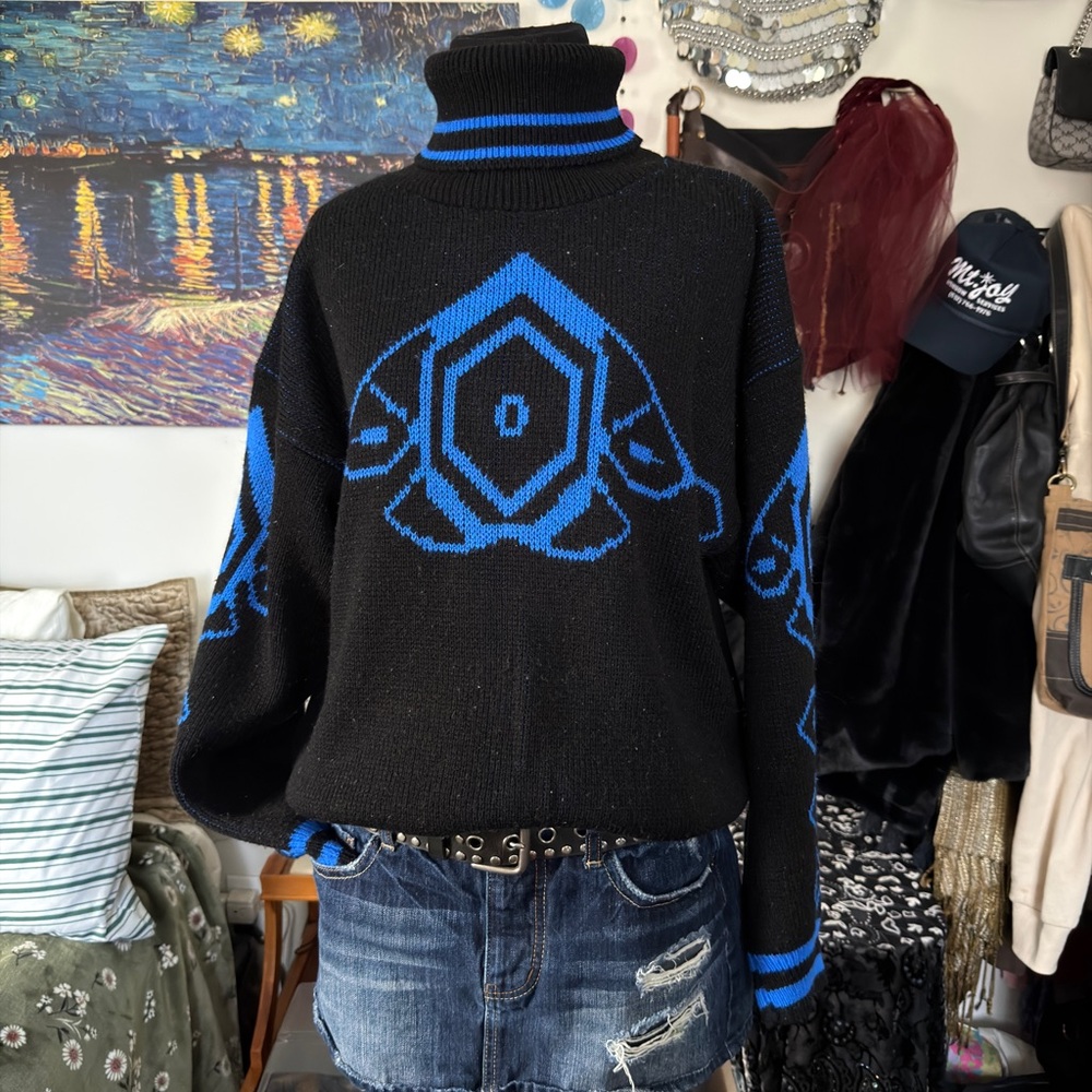 Black and Blue Turtleneck Sweater